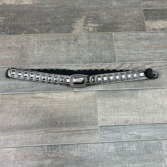 Vintage metal silver tone  square stacked   stretchy - Picture 3 of 7